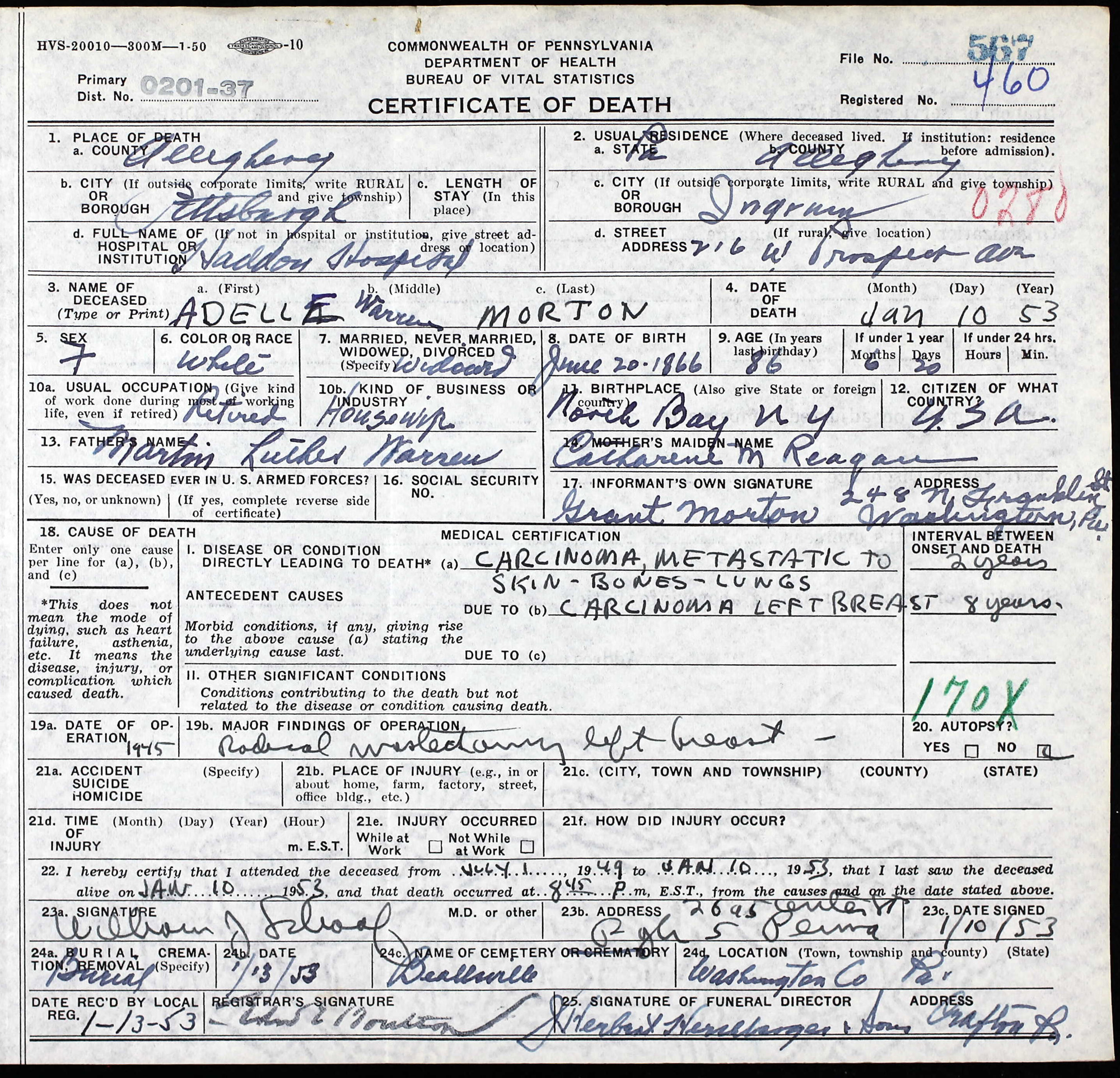 death certificate